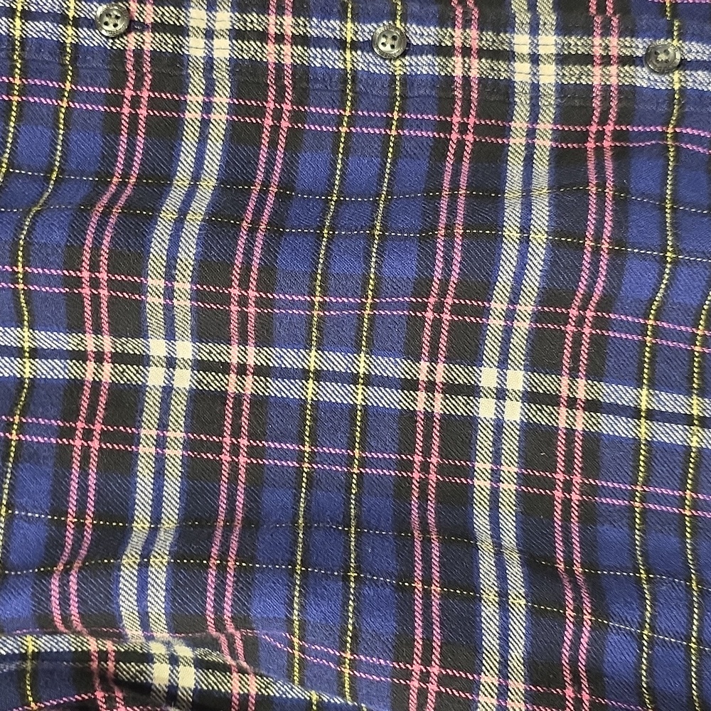 Lands' End Vibrant Plaid Falnnel Shirt in Blue and Pink - Picture 2 of 4
